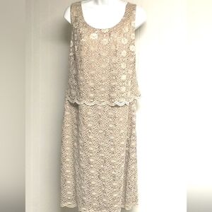 R&M Richards Lace Sequin Sleeveless Sheath Cocktail Dress Size 14W EUC